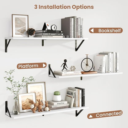 Axeman 32 Inch Floating Shelves | 8 Inch Deep White Wood Wall Shelves Set of 2 | 31.5" W x 8" D Rustic White Shelves for Bathroom Kitchen Living Room
