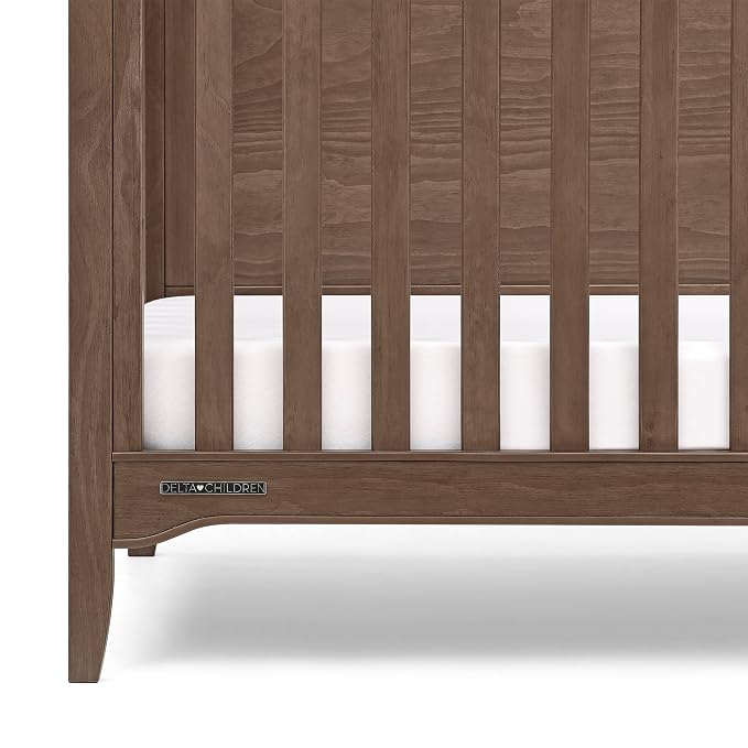 Delta Children Kendall 6-in1 Convertible Crib - Converts from Baby Crib to Toddler Bed, Daybed, Sofa Bed and Full-Size Bed with and Without Footboard, Fits Full-Size Crib Mattress, Teak Brown
