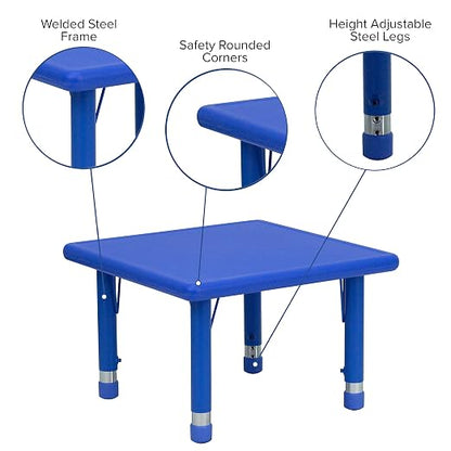 EMMA + OLIVER 24" Square Blue Plastic Height Adjustable Activity Table