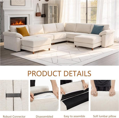 Oversized L Shaped Sectional Couch for Living Room, Extra Large Deep Seat Modular Sectional Sofa with Washable Covers, Modern Cloud Couch for Apartment, Bedroom (Beige, 3 Seater)