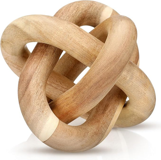 Yalikop 3 Link Wood Knot Decor Rustic Home Décor Accents Hand Carved Coffee Table Decoration, Boho Chain Link Decoration, Modern Shelf, Rustic Objects for Home Living Room Bedroom(Acacia Wood)