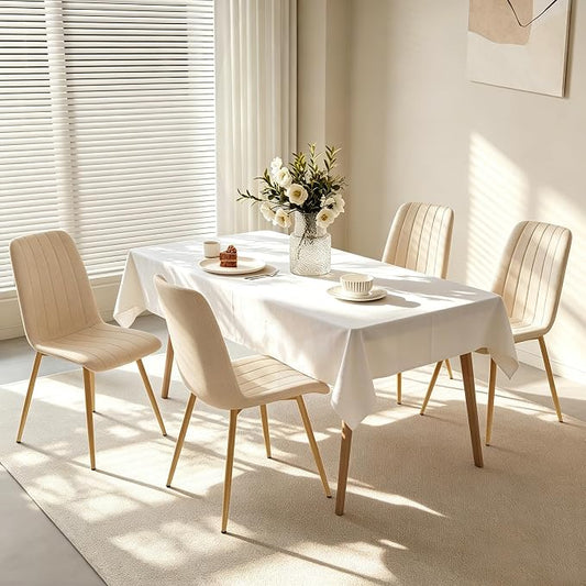 High Back Upholstered Dining Chairs Set of 4, Beige | Breathable Linen Fabric, Sturdy Metal Frame, Modern Dining Chairs for Kitchen Dining Room & Cafe, 300lbs Capacity, Save-space