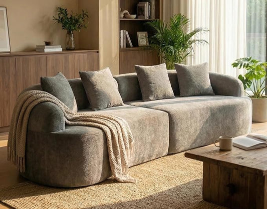 Furnimart 112" Curved Couches for Living Room, Modern Chenille 4-Seater Sectional Sofa Deep Seat with 4 Throw Pillows, Plush Modular Couch, No Assembly Needed, Dark Grey