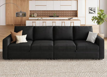 HONBAY Modular Sectional Sleeper Sofa Bed, with Pull Out Bed, Linen Convertible Sectional Couches for Living Room - Black