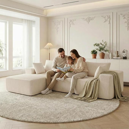 DUMOS 105" L-Shaped Sectional Boneless Couch for Living Room, Upholstered Corduroy Sofa with Deep Seat for Small Apartment, Bedroom, No Assembly in a Box, Left Facing Chaise, Beige