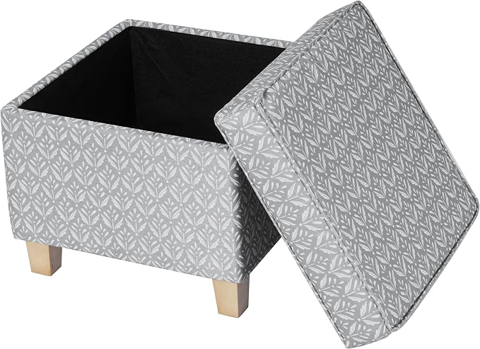 HomePop 18" Classic Square Storage Ottoman - Light Grey Print