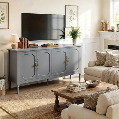 RoyalCraft 118" Buffet Cabinet with Storage, Vintage Sideboard with Adjustable Shelves, Mid Century Modern Painted Credenza Coffee Bar for Kitchen, Dining Room, Entryway, Living Room, Dove Gray