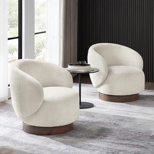 KISLOT Swivel Accent Chair Round Barrel Armchair Upholstered Performance Fabric for Living Room Bedroom Waitingroom,2 Box,Cream