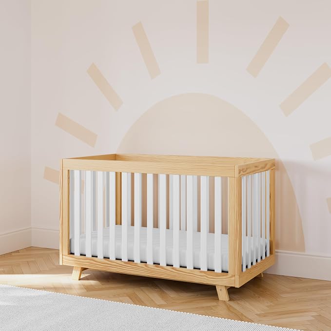 Storkcraft Beckett 3-in-1 Convertible Crib – GREENGUARD Gold Certified, Fits Standard Crib Mattress, Converts to Toddler Bed and Daybed, 4 Mattress Heights, Grow-with-Me Design (Natural and White)