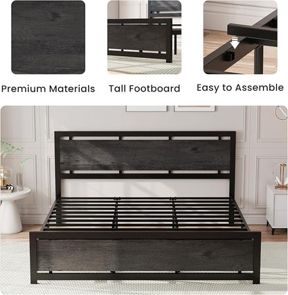 LIKIMIO King Bed Frame with Headboard and Footboard, Metal Strong Supports, Easy Assembly, Noise-Free, No Box Spring Needed, Charcoal Grey