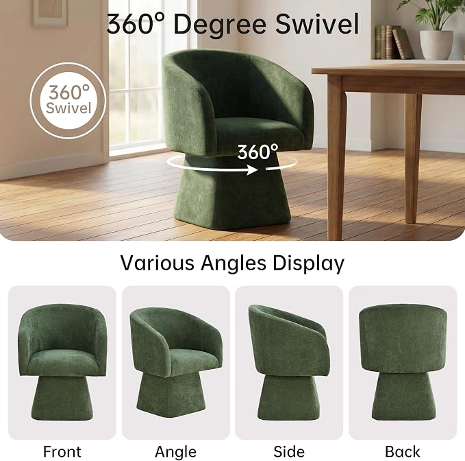 VKNOW Upholstered Swivel Dining Chairs Set of 1, Modern Dining Room Chairs with Barrel Back, Accent Arm Chair for Dining Room, Living Room, Bedroom, Vanity, Green