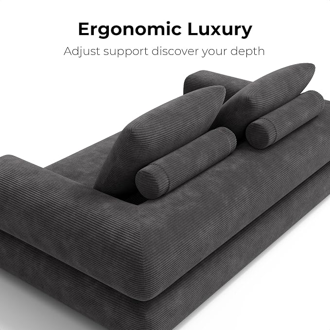 LIKIMIO FlipNest Convertible Sleeper Sofa Bed Floor Sofa 3-in-1 No Assembly, Foldable Mattress with Corduroy Upholstery Dark Grey, Lounge Loveseat Couch for Living Room Studio Guest Room