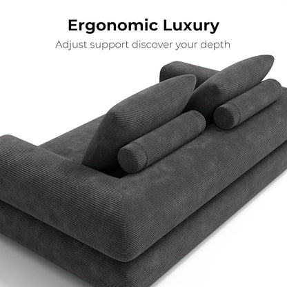 LIKIMIO FlipNest Convertible Sleeper Sofa Bed Floor Sofa 3-in-1 No Assembly, Foldable Mattress with Corduroy Upholstery Dark Grey, Lounge Loveseat Couch for Living Room Studio Guest Room