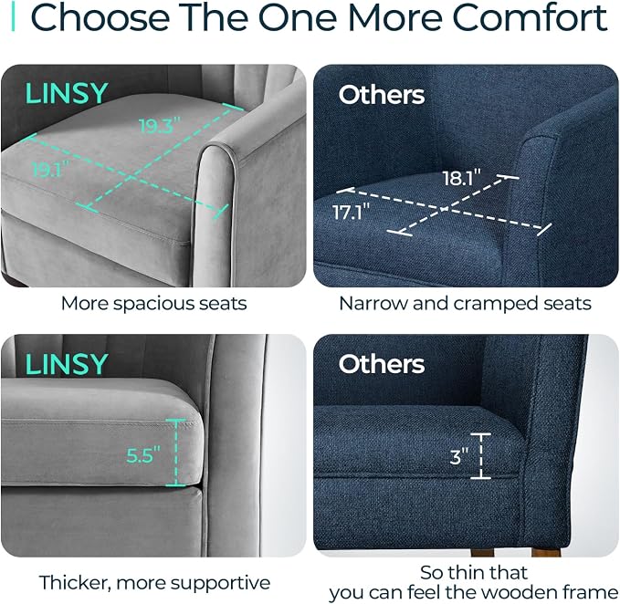 LINSY Accent Chair Set of 2, Velvet Barrel Chair with Ottoman, Modern Comfy Small Armchair for Small Spaces Reading Room Living Room Bedroom Kids Room Office, Grey