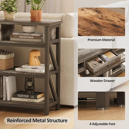 Mexin 39 Inch Console Sofa Table with Drawer, Entryway Table with Storage Shelves, Industrial Wood Hallway Table for Living Room, Couch, Foyer, Kitchen Counter, Grey Oak