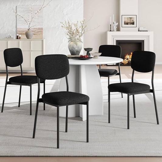 Einhomn Upholstered Dining Chairs Set, Modern Stackable Dining Room Chairs with Soft Velvet Backrest, Kitchen Chairs with Sturdy Metal Legs for Living Room, Restaurant, Set of 4,Black