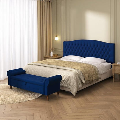 Furpopup Velvet Upholstered Headboard King/Cal King Size Latest Model Wall Mount, Bed Frame Mount, Featuring High-Density Sponge Padding, Luxury Texture Easy Assembly Comfort and Style-Navy Blue
