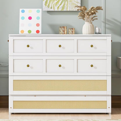 Bellemave Full Murphy Bed with Storage Drawer, Cabinet Bed, Farmhouse Murphy Cabinet with Foldable Panel, Noisy Free, for Guest Bedroom, Living Room, White with Rattan