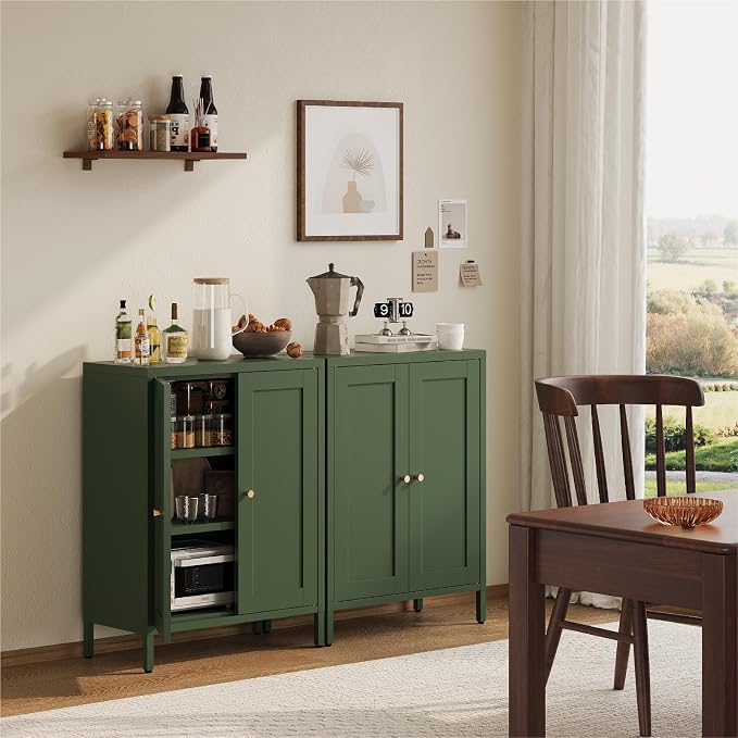 Metal Bathroom Cabinet, Small Floor Storage Cabinet, Freestanding Sideboard with 2 Adjustable Shelves for Living Room, Dining Room