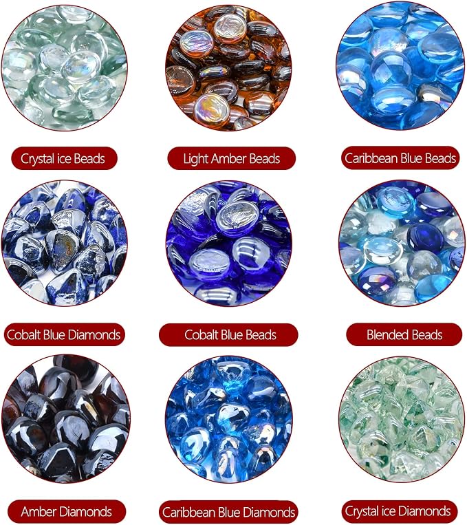 GasSaf Clear Fire Glass Beads for Outdoor Fire Pit, Fireplace, Replaces Existing Gas Logs & Lava Rocks, 3/4 Inch Glass(20 Pound)(Crystal Clear Luster)