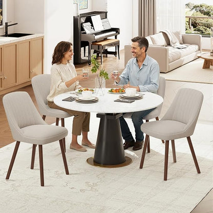 MALOL Upholstered Dining Chairs Set of 6, Modern Fabric Kitchen Chairs with Back, Wood Legs for Kitchen Dining Room Restaurant, Camel