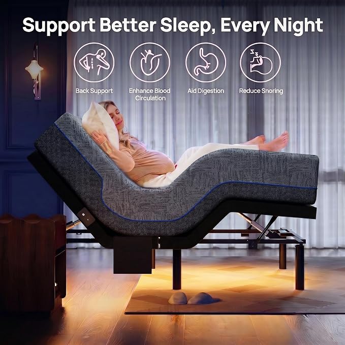 Marsail NS1 Twin XL Adjustable Bed Base with Massage- Smart Dual Motor Bed Frame with Wireless Remote, 3-Min Assembly, Zero Gravity, Under Bed Lighting, 4 USB Ports