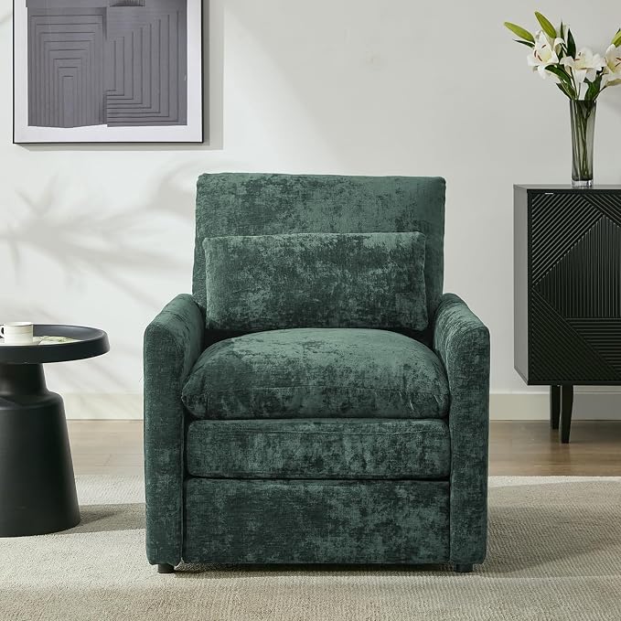Iroomy Modern Accent Armchair – Cloud-Like Single Sofa with Pocket Spring Seat, Soft Chenille Fabric, Removable Cover, Cozy Lumbar Support for Living Room, Bedroom, Apartment, Green