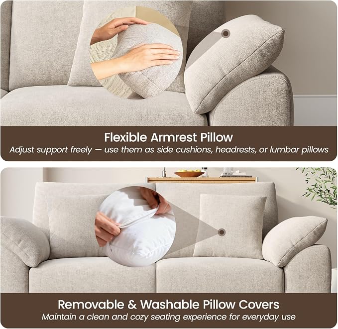 75.6" Modern Loveseat Sofa for Living Room, Cloud Boneless Couches with 4 Pillows, Mid Century Loveseat couches for Small Place, No Assembly Required, Camel