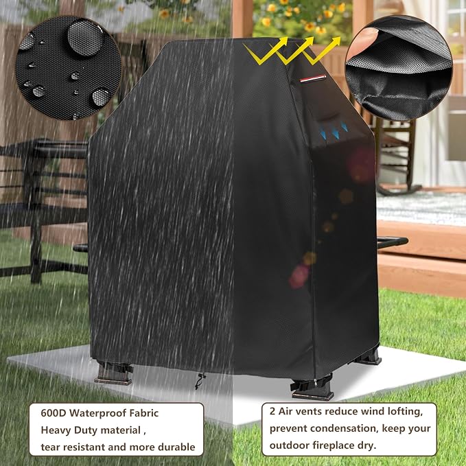 Outdoor Fireplace Cover,Heavy Duty 600D Waterproof Square Chimineas Fireplace Covers,Cover for Panovue Chiminea Fire Pit,32" L x 24" W x 45" H,Black
