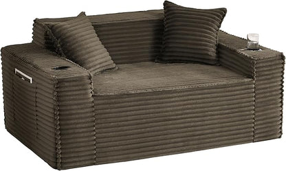 61" Boneless Sofa Couches with Cup Holder,2 Seat Loveseat Sofas with Side Pocket for Compact Living Rooms, Apartments (Brown, Loveseat Sofa)