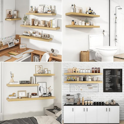 RICHFOCUS 72Inch Floating Shelves for Wall 1 Pack Shelves for Bedroom|Kitchen|Bathroom Wall Mounted Rustic Wood Floating Shelf with Invisible Brackets for Books|Storage|Decor, Oak