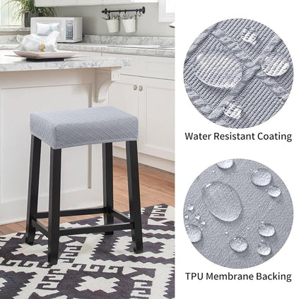 YISUN Stool Covers Rectangle - 2 Pack Stretch Waterproof Saddle Seat Cover Counter Bar Stools Bar Chairs Covers Kitchen Island Chairs Cushion Protector