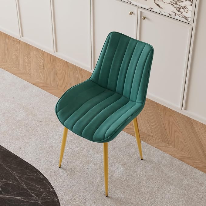 VECELO Dining Chairs Set of 6, Velvet Fabric & Metal Frame, Mordern Style for Kitchen, Living Room,Offcie, Green