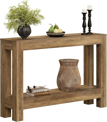 Tohomeor Farmhouse Console Table, 2-Tier Wood Sofa Table Behind Couch Narrow Entryway Accent Table for Entrance, Hallway, Living Room, Foyer