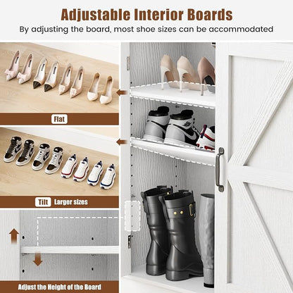 ALLSTAND 6-Tier Shoe Cabinet with Doors, Set of 2, Entryway Shoe Rack Shoe Storage Cabinet with Adjustable Shelves & Anti-tip Fitting for Entryway, Living Room, Closet (White, 4-Doors)