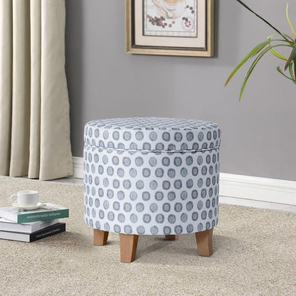 HomePop 19" Round Storage Ottoman - Green Medallion Ikat Print