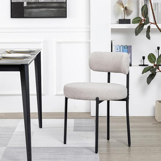 DYHOME Dining Chair One Chair for Kitchen Dining Room,Upholstered Modern Boucle Dining Chair with Black Metal Legs Curved Backrest,Grey