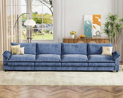 Homall 159" Modular Sectional Sofa, Linear Sofa Couch with Double-Layer Cushion, DIY Combination Chenille Deep 4-Seat Cloud Couch for Living Room, Apartment (Dark Blue, Linear Sofa)