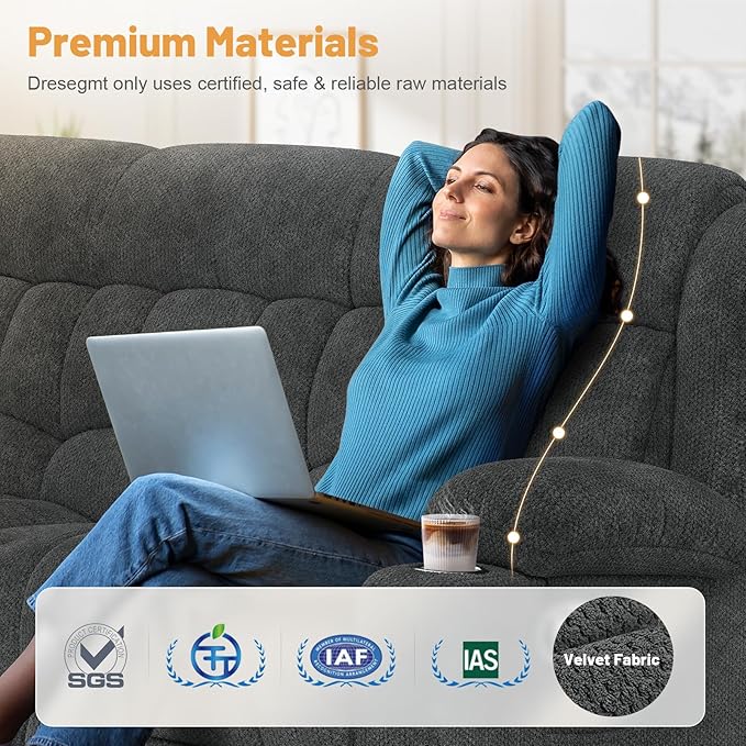 Dresegmt Loveseat Recliner Sofa, Flip Middle Backrest Design 3 Seat Reclining Sofa with Storage Drawer, USB Ports & Cup Holders, Manual Couch for Living Room/RV (Gray)