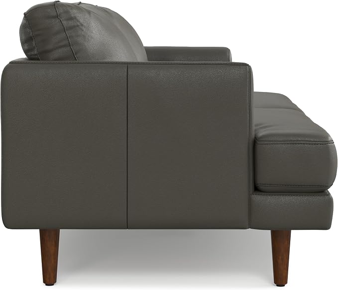 SIMPLIHOME Livingston 76" Wide x 33" High Sofa in Coal Top Grain Genuine Leather, Mid-Century Modern Loveseat for Living Room, Compact 2-Seater with Feather-Wrapped Cushions and Solid Wood Frame