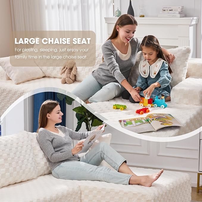Hobestluk Boneless Couch Modular Sectional Sofa L-Shape Couch 3 Seat Modular Couch Memory Foam Sectional Couches for Living Room Furniture, Cloud Couch with Chaise Lounge (96" Right Facing Chaise)