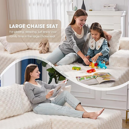 Hobestluk Boneless Couch Modular Sectional Sofa L-Shape Couch 3 Seat Modular Couch Memory Foam Sectional Couches for Living Room Furniture, Cloud Couch with Chaise Lounge (96" Right Facing Chaise)