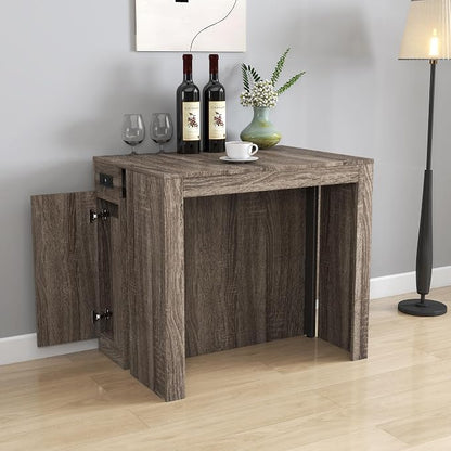 Transformer Table, Expandable Dining Table with Built-in Outlet & Storage, Extendable Folding Console for 10-12 People, Space Saving Dining Room Furniture, Grey