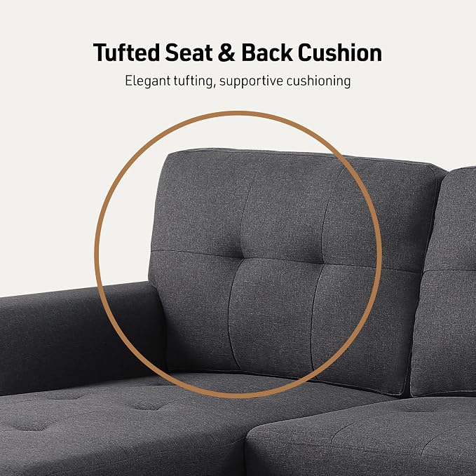 Lilola Home Convertible Sectional Sleeper Sofa Bed 84 Inch, L Shaped Couch with Pull Out Bed, Storage Chaise, Removable Back Cushions for Living Room, Office, Linen Fabric, Dark Gray