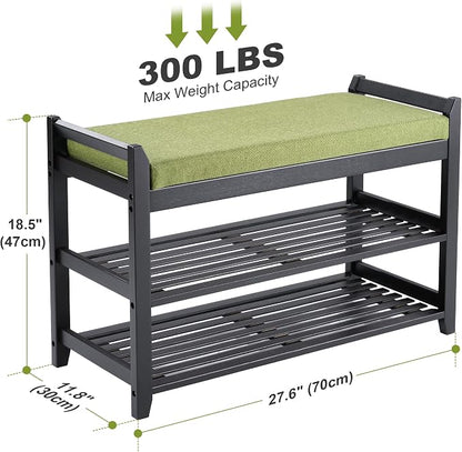 PETKABOO Shoe Rack Bench with Storage 27.6 in, Black Shoe Storage Bench with Cushion for Entryway, Hallway, Bedroom, Living Room