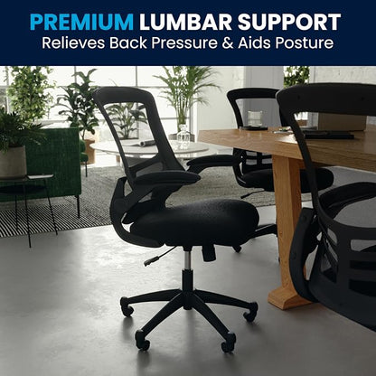 Flash Furniture Kelista Mid-Back Swivel Office Chair with Adjustable Seat Height, Ergonomic Mesh Desk Chair with Flip-Up Armrests, Black
