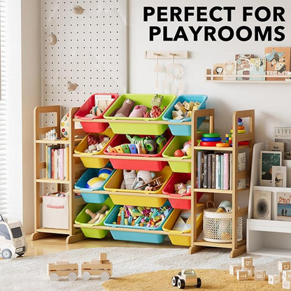 SpaceAid Toy Storage Organizer with 6 Shelves and 12 Bins, Toy Organizers Storage Bookshelf, Kids Bin Shelf Toys Box Bookcase for Bedroom Playroom Organization Room Decor, Multi-Colored