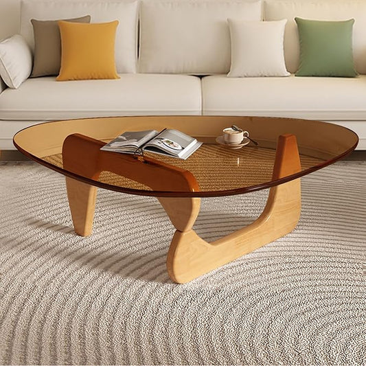 Mid Century Modern Glass Coffee Table, Coffee Table for Living Room, Noguchi Coffee Tables,Suitable for Bedroom Living Room Reception Office Tables (Wood/Brown, ML)