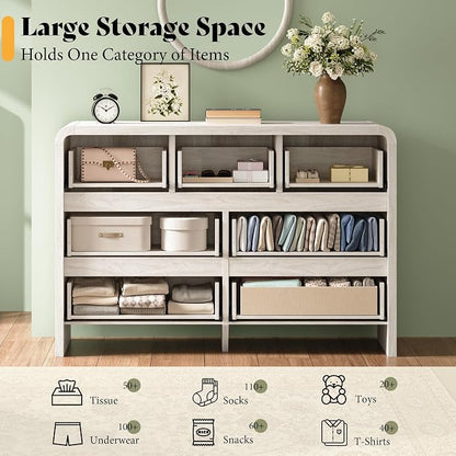 AMERLIFE Drawer Tall Dresser for Bedroom, Modern Storage Cabinet with Anti-Tip Kit, Rounded Corners & Easy Assembly, White Wood Chest for Closet (White, 15.8" D x 48.8" W x 33.3" H (7 Drawers))