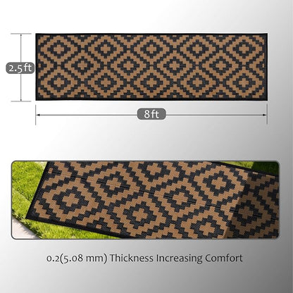 SAND MINE Reversible Mats, Plastic Straw Rug, Modern Area Rug, Large Floor Mat and Rug for Outdoors, RV, Patio, Backyard, Deck, Picnic, Beach, Trailer, Camping, Black & Brown, 2.5' x 8'